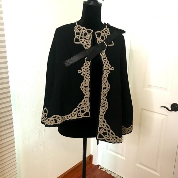 ALEXANDER MCQUEEN BLACK WOOL CAPE - Picture 6 of 12
